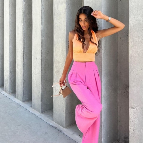 Zara Pleated Linen Blend Bloggers Favorite Pants Size S & XXL Pink NWT - Picture 7 of 13